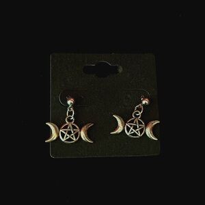 Handmade Pentagram Moon Earrings